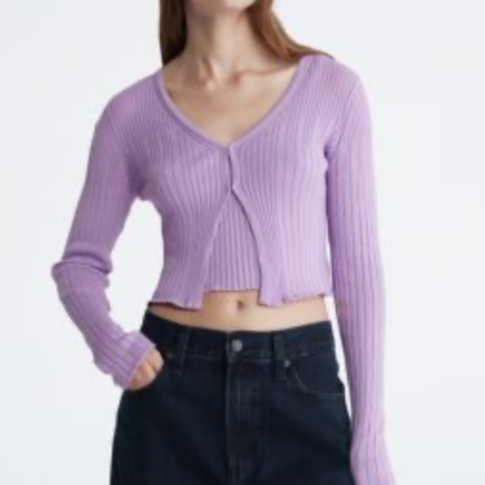 Calvin Klein Performance purple cropped long sleeve cardigan size XL 
NWT